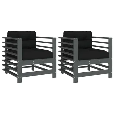 Produktbild von vidaXL Gartenstühle mit Kissen 2 Stk. Grau Massivholz Kiefer