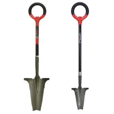 Produktbild von Root Slayer Set Wurzelspaten + Beetspaten mit Stiel, ergonomisch & robust, Spaten & Schaufel mit Schneidspitze & Wurzelsäge, rot