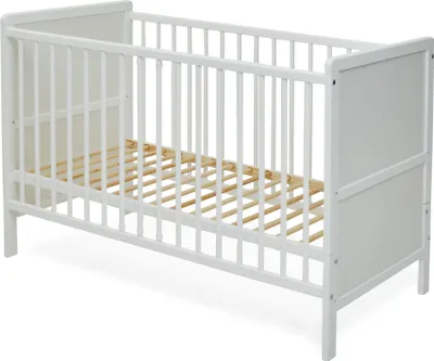 Produktbild von Babybett umbaubar zu Kinderbett 60x120 mit Matratze, Lattenrost und Raufallschutz Vollholz 120 x 60 | weiss sehr stabil Europe