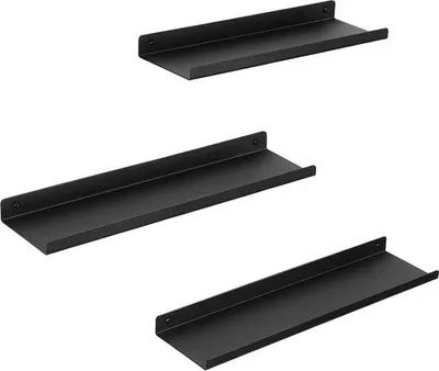 Productafbeelding van Famanu Wandplanken Set, 3 metalen wandplanken in industriële stijl - zwart