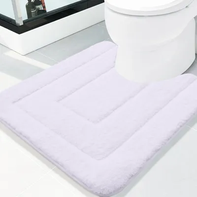 Image de Tapis de bain découpé, 50x60 cm, blanc, en microfibre, antidérapant, lavable