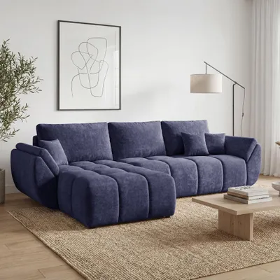 Produktbild von EZIMPAZ Ecksofa CALVANI Gesteppt mit Schlaffunktion und Bettkasten Blau Links