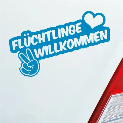 Produktbild von Auto Aufkleber Refugees Welcome Flüchtlinge Willkommen 20x9 cm Hellblau Sticker Heckscheibenaufkleber