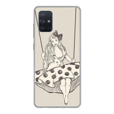Produktbild von MuchoWow® Handyhülle Schutzhülle Hülle für Samsung Galaxy A51 5G Mädchen in gepunktetem Kleid mit Kaninchen Silikon Softcase Handy Hülle - Abbildung