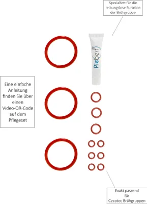 Produktbild von Piebert Care Pflegeset 200601 für Cecotec Cremmaet Compactccino – 3x Dichtungssatz & Spezialfett für die Brühgruppe