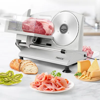 Produktbild von 7MAGIC Elektrischer Allesschneider Edelstahl, Verstellbare Küchenmaschine 0 bis 15mm, 150W, Wurstschneidemaschine - Brotschneidemaschine, Elektrisches Messer Fleisch & Käse, Silber