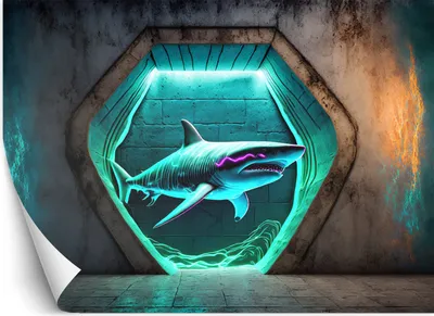 Produktbild von Vlies fototapete Tiere Neon Hai 350x245 cm Feeby Blau inkl. Kleber einfache Montage