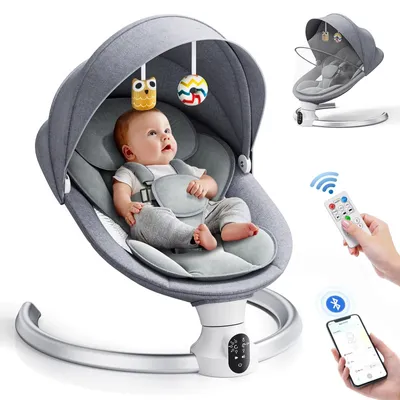 Productafbeelding van Elektrische babywieg - Babywieg met app en afstandsbediening - 3 timerstanden - 5 schuifstanden - 10 melodieën - Bluetooth - Lichtgrijs