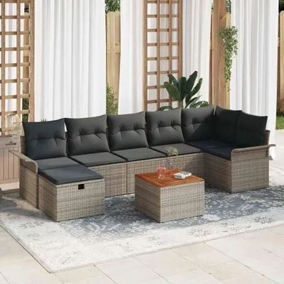 Zdjęcie produktu dla Maison Exclusive - Zestaw mebli ogrodowych, sofa i fotele, 8 sztuk, kolor szary, wykonane z rattanu syntetycznego