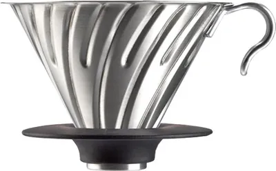 Produktbild von HARIO Drip V60-02 - Edelstahl Kaffee Dripper / Kaffeefilter mit Ständer