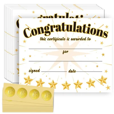 Productafbeelding van 30 Stuks Certificaatpapier met 32 Gouden Stickers 20 x 25 cm