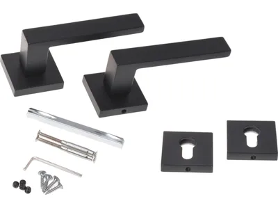 Produktbild von Zestaw rozet Aqbau® Klamka drzwiowa Klamka drzwiowa Zestaw klamek Okucie drzwiowe Czarny INOX (wkładka PZ)
