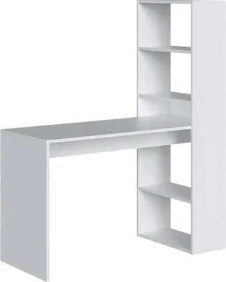 Produktbild von Schreibtisch Denton, Wendeschreibtisch mit Bücherregal mit 5 Böden, Studier- oder Bürotisch für PC-Buchhalter, 120x53h144 cm, Weiß