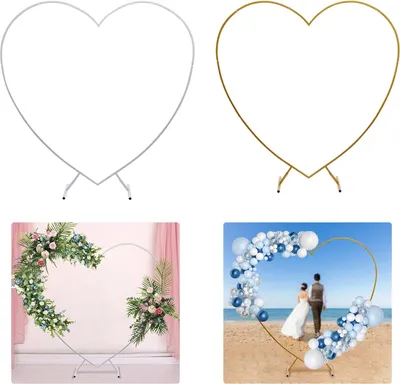 Image de Arche de mariage en forme de cœur - Support de fond - Cadre métallique - Autoportant - Pour ballons & fleurs - Fond de fête et de photo - Blanc