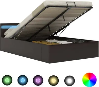 Zdjęcie produktu dla Łóżko Tapicerowane 140x200 Szare z LED Rama Łóżka ze Stelażem do Sypialni