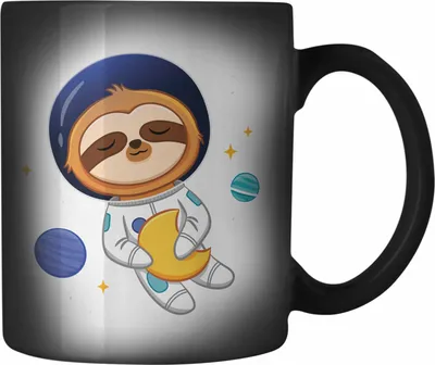 Produktbild von Trendation - Süße Faultier Farbwechsel Zauber-Tasse Geschenk Weltall Galaxie Geschenkidee Jungs Jungen Coole Grafik (Schwarz)