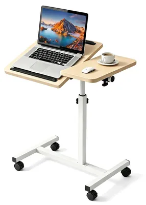 Image de Elzusha - Table d'appoint en forme de C, réglable en hauteur, avec roulettes