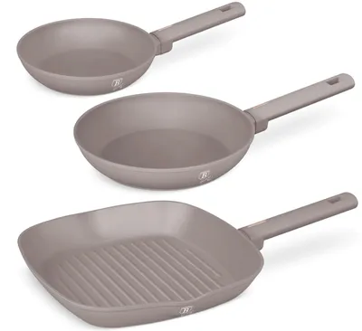 Produktbild von BerlingerHaus Bratpfannenset Taupe 3-Teilig - Bratpfanne ø 20 & 24 cm, Grillpfanne 28 cm - Geeignet für alle Wärmequellen