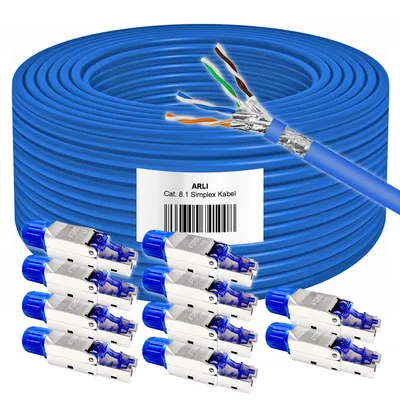 Produktbild von Cat8 Verlegekabel 100m Cat 8.1 Netzwerkkabel + 10x RJ45 Netzwerkstecker Werkzeuglose Montage