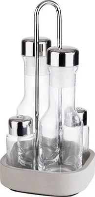 Produktbild von APS 40412 Menage ELEMENT, 12,5 x 12,5 cm, Höhe 25 cm, Set besteht aus: Salz- und Pfefferstreuer, Essig- und Ölbehälter, Betonständer