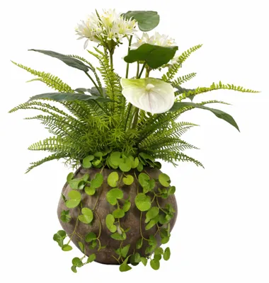 Produktbild von UNUS Kunstpflanze Weiß Grün mit Vase Efeu Farn künstliches Blumengesteck 67 cm