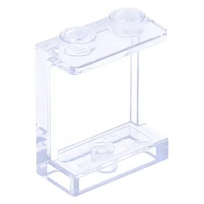 A clear, well-lit studio shot of a transparent LEGO brick.