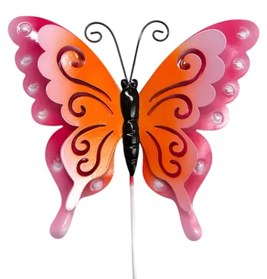 Produktbild von Gartenstecker Schmetterling 80cm | Gartendekoration Pink-Orange