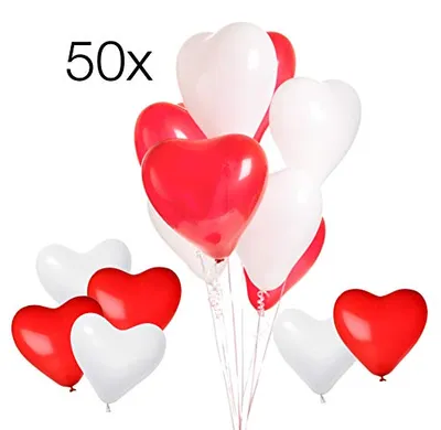 Produktbild von 50x balony serca balony na powietrze, hel - mix czerwono-biały, kształt serca