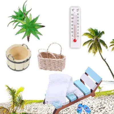 Produktbild von Hölzerner Strandstuhl-Set für Miniaturen - 8-teilig - Sommer-Thema - Accessoires für Foto-Requisiten