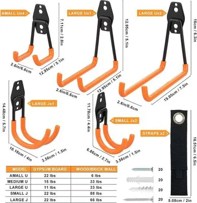 Produktbild von Famanu Garagehaken Heavy Duty 12 Stück - Robuste Wandhalterung für Werkzeuge