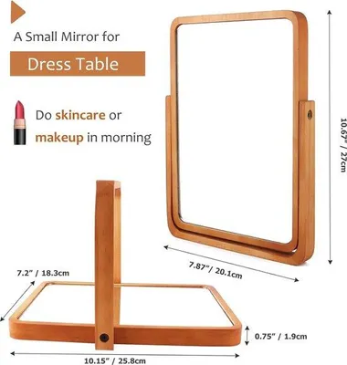 Produktbild von Holzbügelrechteckiger Spiegel mit 360-Grad-Drehfunktion, 18,3 x 25,8 cm, perfekt für Wohnzimmer, Badezimmer und Schlafzimmer Einrichtung.