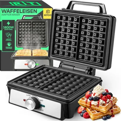 Produktbild von Waffeleisen | Waffeltoaster 1600 Watt | Elektrogrill | Wafflemaker | Waffelautomat für 2 Belgische Waffeln | Schnellem Aufheizen | Retoo
