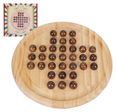 Produktbild von Solitär Brettspiel Massivholz Kugeln - 33 Holzkugeln - Ø 23 cm - Gummiholz - Strategiespiel für Kinder und Erwachsene