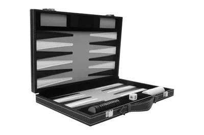 Produktbild von Longfield Backgammon Set 11" Grau/Schwarz/Weiß - im Koffer