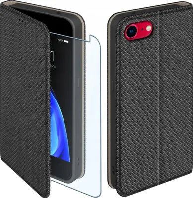 Zdjęcie produktu dla Etui z klapką do iPhone 7 | 8 Zamykane Czarne Futerał + Szkło 9H