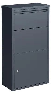 Produktbild von Relaxdays Paketbox, Einwurfklappe, 2 Schlüssel, HxBxT: 82 x 44 x 22 cm, verzinkter Stahl, freistehender Postkasten, grau, KI-generiertes Bild