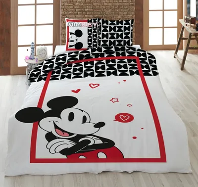 Obrázek produktu pro Ložní prádlo Mickey in Love bílá červená 135 x 200 cm, 80 x 80 cm