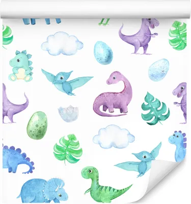 Zdjęcie produktu dla Tapeta Dekoracja ścienna idealna dla chłopca dinozaury liście chmury z modnym efektem 3D