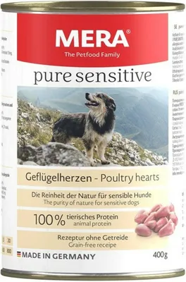 Produktbild von MERA pure sensitive Geflügelherzen Nassfutter, Adult, jede Rasse, Herz, 400 g