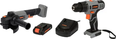 Produktbild von Akku Winkelschleifer + Bohrschrauber SET 20V, 125mm (1xAkku 2Ah+Ladegerät)