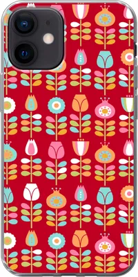 Produktbild von MuchoWow® Handyhülle Schutzhülle Hülle für Telefoonhoesje iPhone 12 Muster - Blumen - Retro - Rot Silikon Softcase Handy Hülle - Schutzhülle