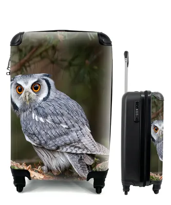 Produktbild von MuchoWow® Koffer Handgepäck Trolley Rollkoffer Kleine Reisekoffer mit 4 Rollen - Eule - Vogel - Äste - Natur - Cabin Size < 55x40x23 cm & 55x40x20 cm - Fotokoffer - Kabinenkoffer - Boardgepäck - Reise-Box - Reisekoffer - Reisegepäck - Koffer mit Bild - Trolley für Kinder