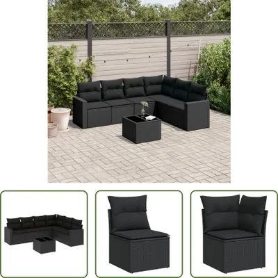 Produktbild von The Living Store 7-tlg. Garten-Sofagarnitur mit Kissen Schwarz Poly Rattan