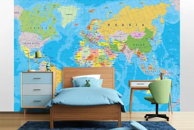 Produktbild von Vlies Fototapete FARBIGE WELTKARTE 375 x 250 cm (inkl. Kleister) - Vlies Tapete, Wandtapete, Wandbilder - Tapete für Wohnzimmer Schlafzimmer, Büro, Küche - Montagefertig