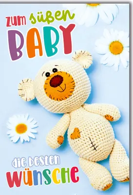 Produktbild von Geburt - Baby - Freudiges Ereignis - Karte mit Umschlag - Strickbär