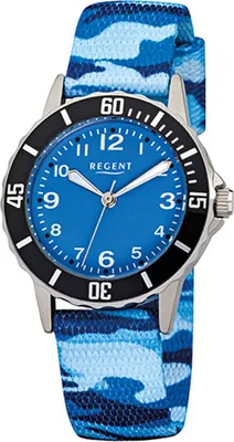 Produktbild von Regent Kinder-Armbanduhr blau Analog F-940 Textil Stoff-Armband D2URF940