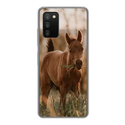 Produktbild von MuchoWow® Handyhülle Schutzhülle Hülle für Samsung Galaxy A03s Pferd - Sonne - Gras Silikon Softcase Handy Hülle - Schutz