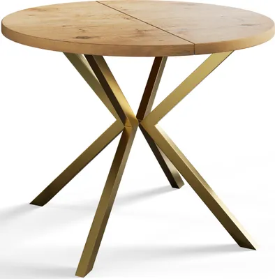 Produktbild von Runder Esszimmertisch LOFT LITE, ausziehbarer Tisch Durchmesser: 100 cm/180 cm, Wohnzimmertisch Farbe: Hellbraun, mit Metallbeinen in Farbe Gold