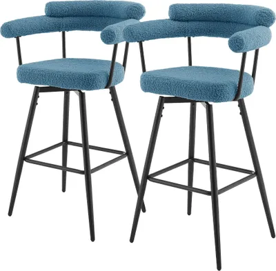 Produktbild von ML-Design Barhocker drehbar 2er Set Blau Teddy-Stoff 76 cm hoch Barstühle Küchenstühle mit Arm- und Rückenlehne 360° Drehstuhl modern mit Fußstütze