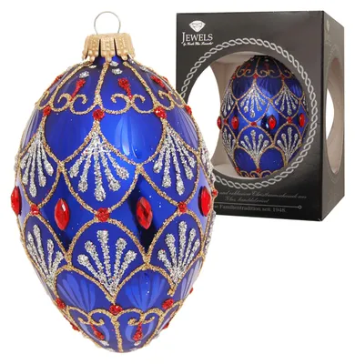 Produktbild von Krebs Glas Lausche Glas-Ei blau Glanz - "Glanz & Gloria" - 10cm - Christbaumschmuck aus Glas - Jewels by Krebs Glas Lauscha - 21207